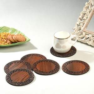 Stylish Walnut Wood <b>Coasters</b> <b>for</b> Home Office or Christmas <b>for</b> Table Use Elegant Cups <b>Drinks</b> Holder - Product Image 1