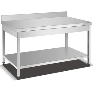 Tavolo da Lavoro a Basso Prezzo in Acciaio Inossidabile 201/304 a Doppio Strato con Alzatina e Gambe Quadrate per Preparazione <span class=keywords><strong>Alimenti</strong></span> - Product Image 1
