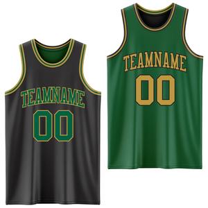 Directement de la marque Engro Sports Maillot de basket-ball à sublimation double face réversible noir Kelly vert-vieil or - Product Image 1