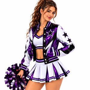 Ensemble de tenues de cheerleading en gros avec veste universitaire, jupe et haut assorti pour les équipes de danse - Product Image 2