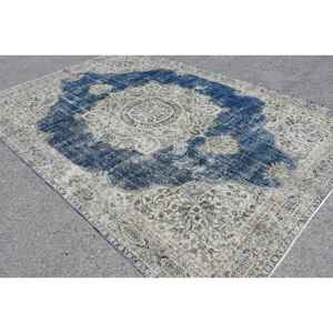 Alfombra vintage de 7.8x11.2 pies, alfombra turca, alfombra azul con lunares de lana - Product Image 1