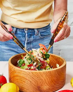Couverts élégants à poignée en résine jaune et marron couverts de qualité supérieure à tête finie argentée pour les fêtes à la maison et les restaurants - Product Image 3