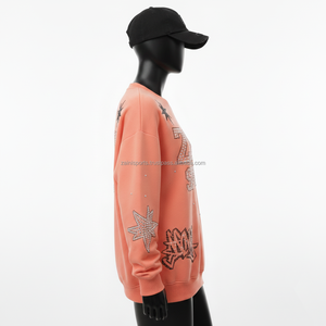 Sweat-shirt en polaire pour femme 320 GSM Tissu doux couleur pêche Logo en strass Design personnalisable Sweat-shirts respirants pour femme - Product Image 5