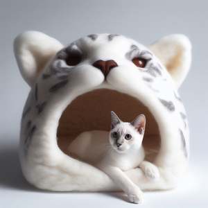 Blissful Cat Cave-Escondite de lana de tamaño pequeño Premium Lujoso Animal Patrón de rayas Cama para mascotas para tu amigo felino - Product Image 5