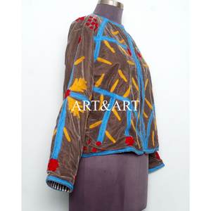 Hand Embroidered <b>Velvet</b> Suzani Bohemian Winter Coat <b>Jacket</b> with Floral Design Cotton Shell Eco-Friendly <b>Women's</b> Birthday Gift - Product Image 3