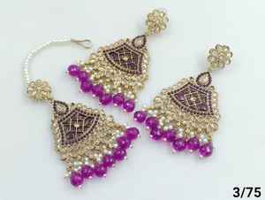 ÚLTIMO MOTIPEARL CHANDBALI PENDIENTE INDIO CHAPADO EN ORO PENDIENTE TRADICIONAL DE GOTA Y PIEDRA PENDIENTE DE FLOR Y MANGTIKKA CONJUNTO MUJER Y NIÑAS - Product Image 3