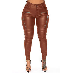2025 nueva moda Casual PU pantalones de cuero al por mayor precio barato mujeres de cintura alta Casual pantalones de cuero pantalón - Product Image 1