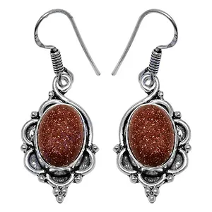 Boucles d'oreilles pendantes vintage en argent tibétain avec pierre d'agate, bijoux de mode pour femme, plaqué argent antique, serti clos, style mariage - Product Image 3