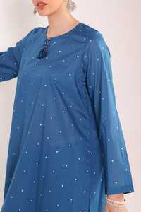 New Formal Farshi Shalwar Kameez Suits 2 Piece Cotton Printed Lace Zippers Embroidery - Product Image 2