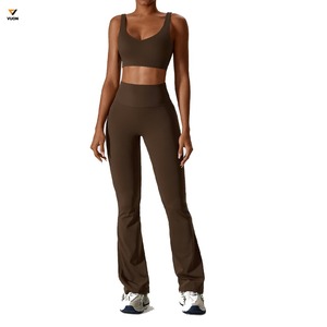 Ropa de gimnasio personalizada para mujer, Sujetador deportivo de secado rápido con cuello en U, mallas, conjuntos de Yoga transpirables de talla grande, entrenamiento Reversible sólido de 2 piezas - Product Image 5