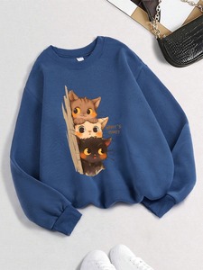 Sudadera con Capucha Estampada con Tres Gatitos Te Están Observando Secretamente, Sudadera Holgada Informal para Mujer, Ropa Deportiva Básica, Sudadera de Invierno - Product Image 6