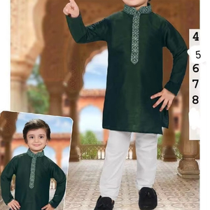 Conjunto Kurta de pijama de algodón y seda para niños, Ropa Étnica india tradicional para festivales, ceremonias de fiesta, indio pakistaní - Product Image 1