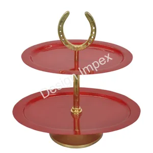 Top Selling Birthday Partyware home Cake Stand Red Coated Custom Tray OEM ODM Customized Display Metal Cake stand Two Tier