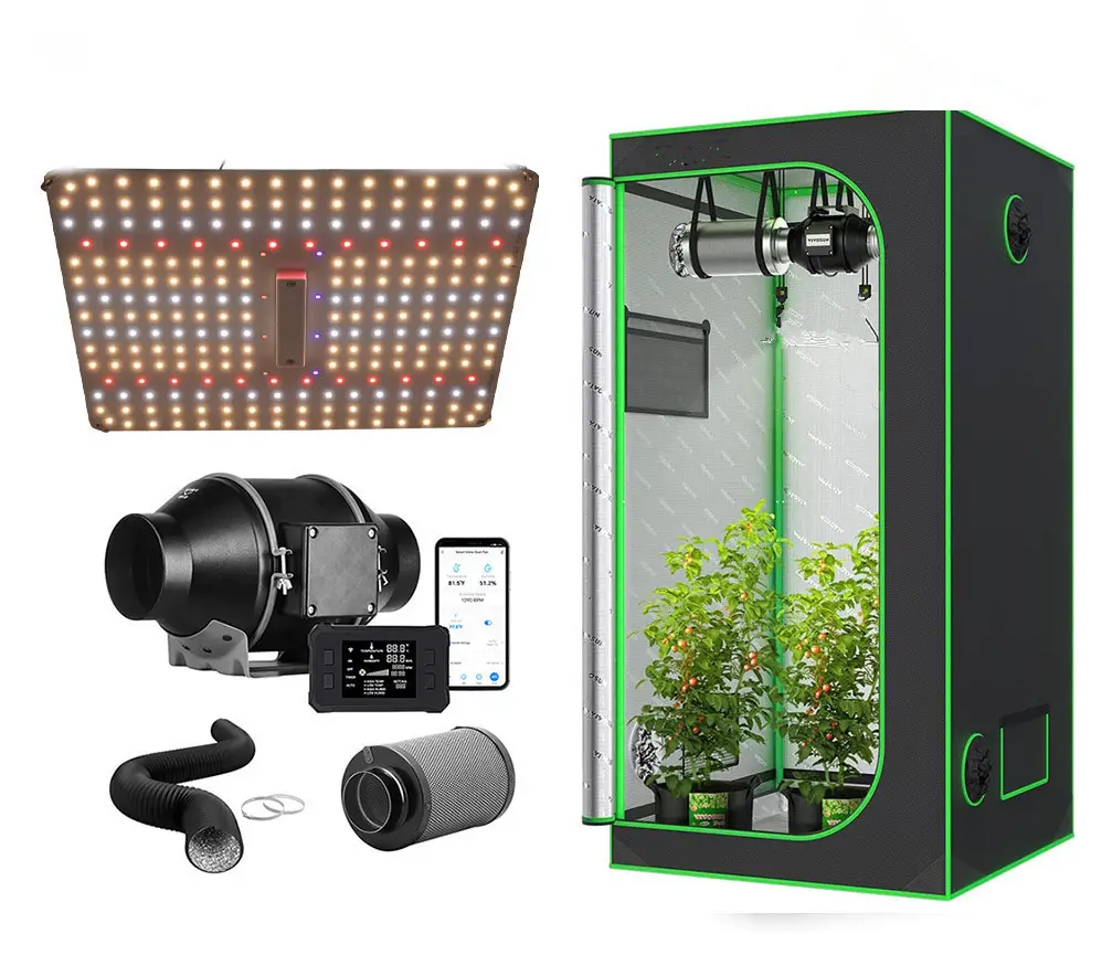 BAVA Kit de tente de croissance 2x2 Samsung Diodes UV IR Channel LED Grow Light 1680D Kit de plantes intelligentes en toile avec filtre de ventilateur à conduit en ligne