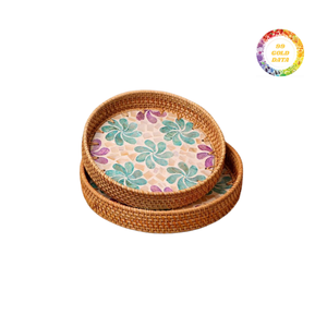 Plateau en rotin écologique avec incrustation de nacre-Plateau de service décoratif fait main pour la maison, l'hôtel ou les cadeaux - Product Image 3
