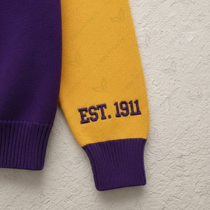 <b>Purple</b> and Gold for Unisex Winter Outdoor Casual <b>Cardigans</b> V Neck Knit Sweaters with Custom Logo Designs 100% Wool - Product Image 3