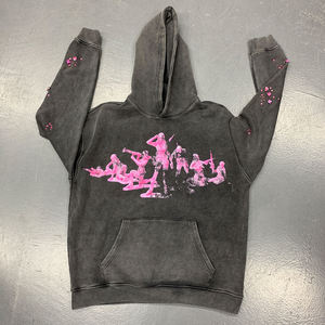 Wholesale Winter Digital Graphic DTG Vintage Stone Washed Heavyweight 100% Cotton Oversized <b>Pullover</b> Rhinestone Hoodies <b>for</b> <b>Men</b> - Product Image 2