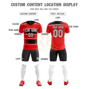 Uniforme de Fútbol Personalizado al por Mayor, de Secado Rápido, Impermeable, Antibacteriano, 100% Poliéster, Unisex, para Adultos, Rojo y Negro, Conjunto Completo, OEM - Product Image 2
