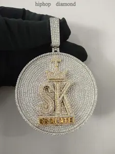 จี้ฮิปฮอปประดับเพชรทรงกลมเคลือบเงิน VVS Moissanite 925แข็งตามสั่ง - Product Image 3