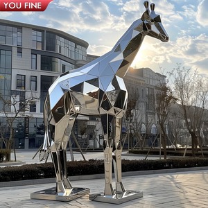 YOUFINE açık bahçe sanat Modern büyük ölçek Metal soyut germe paslanmaz çelik zürafa aile heykel - Product Image 2