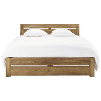 Cadre de lit en bois massif, design simple, plateforme, tête de lit en panneaux naturels, lit queen ou king, style farmhouse, scandinave, rustique, moderne, avec sommier à lattes