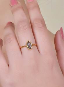 925 Sterling Silver Pear Cut Black Rutile Stone Gold Plated Minimalist Classic Design Women's <b>Ring</b> Wholesale Bulk - Product Image 6