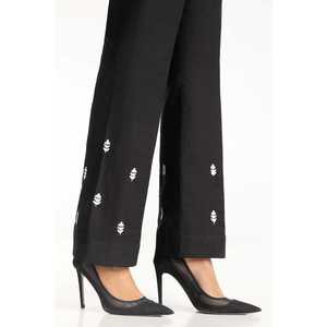 Pantalon noir brodé écologique Khaddar pour l'automne, taille haute et jambe large, IPT-44018 - Product Image 2