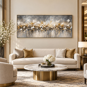 Tableau mural peint à la main, texture or blanc, nature morte sur toile, luxe moderne, vente en gros, personnalisé, pour salon, hôtel, intérieur, bois - Product Image 2