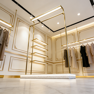 Espositore per Abiti Personalizzabile con LED, Robusto Portabiti da Boutique, Stand Espositivo Dorato per Indumenti - Product Image 3