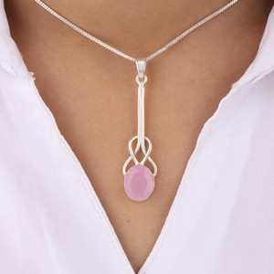 Collar de Plata de Ley con Calcedonia Rosa, Joyería Clásica Hecha a Mano, Chapado en Rodio, Certificado IGI, Regalo para Mujer - Product Image 5