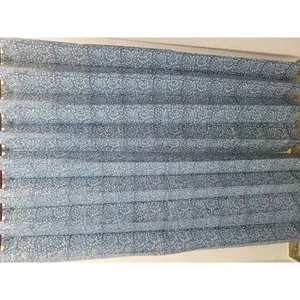 Cortinas y Cenefas de Algodón Estampadas a Mano Vinayakam, Blanco Bass Mugal Azul Butta, 8 Lazos - Product Image 5
