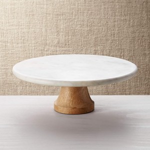 Plateau rond en marbre de pierre naturelle blanche pour décoration de mariage ensemble de support à gâteau en marbre avec outils à gâteau en pierre et en bois - Product Image 5
