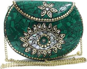 Handmade <b>Festive</b> Bohemian Indian Clutch <b>Bag</b> Mosaic Metal Tribal Ethnic Purse For <b>Women</b> Fashion Unique Crafted Boho Style - Product Image 1