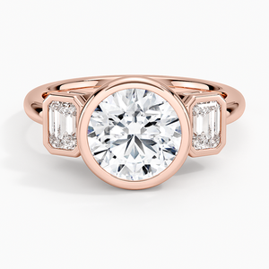 Bague de fiançailles pour femme en or 14K/18K avec trois pierres, diamant de laboratoire taille ronde et pierres latérales émeraude, certifiée IGI - Product Image 3