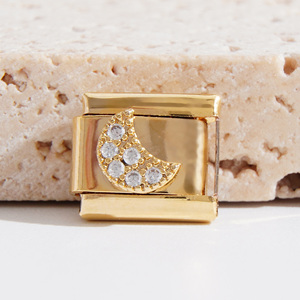 Di alta qualità italiano Charms Link in acciaio inox 18k <span class=keywords><strong>oro</strong></span> puro placcatura sottovuoto con diamante italiano <span class=keywords><strong>Charm</strong></span> bracciale - Product Image 5