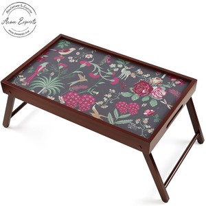 Elegante bandeja plegable de madera para cama de desayuno con estampado floral colorido, mesa de servicio multiusos duradera para el hogar y regalos - Product Image 1
