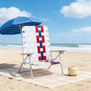 كرسي شاطئ قابل للتعديل من HOMFUL بأربعة أوضاع، كرسي خفيف الوزن قابل للطي مصنوع من الألومنيوم مع مساند خشبية وإطار مضاد للانقلاب - Product Image 6