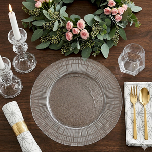 Piatti di Presentazione in Vetro Trasparente da 13 Pollici all'Ingrosso, <span class=keywords><strong>Eleganti</strong></span> <span class=keywords><strong>Sottopiatti</strong></span> Rotondi Decorativi per Matrimoni e Noleggio per Eventi - Product Image 2