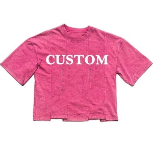 Camiseta recortada cuadrada de algodón con lavado ácido gráfico Vintage de gran tamaño con dobladillo cóncavo de alta calidad 250 GSM - Product Image 5