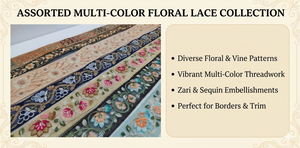 Eco-Friendly Assorted Pastel Floral Embroidered Lace Trim <b>Sequin</b> Detail Vintage Saree Border Dupatta Garment Sewing DIY Craft - Product Image 6