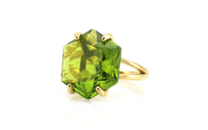Awesome Handmade Silver Gold Plated <b>Ring</b> Peridot Quartz Gemstones hexagon Shape 6mm Prong Set Fashion jewelry For Birthday Gift - Product Image 6