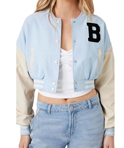 Best variety Stylish Women's Crop Varsity <b>Jacket</b> Long <b>Sleeve</b> <b>Short</b> Length Casual Wear warm Varsity <b>jacket</b> - Product Image 1
