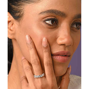 CLARA Pure 925 Sterling <b>Silver</b> Square Eternity Finger <b>Ring</b> <b>Adjustable</b> Band with Princess Cut Diamond Turquoise Natural Stone - Product Image 4