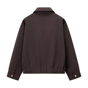 แจ็กเก็ตบอมเบอร์พิมพ์ลายสีน้ำตาลมีซิประบายอากาศได้สำหรับผู้หญิงเสื้อนอกแขนยาวลำลองเทรนด์2025ฤดูหนาว - Product Image 3