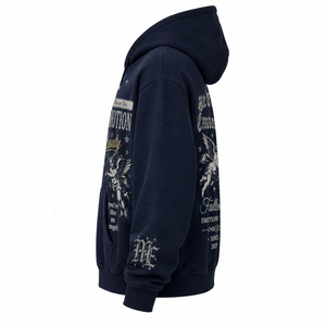Sudadera con capucha y cremallera estampada Mixed Emotion Fallen Beauty para hombre, estilo oversize, streetwear, de algodón negro, tejida, estilo otoñal - Product Image 3