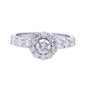 Bague pour femme en or blanc 14 carats plaqué rhodium avec diamant naturel, dotée d'une pierre centrale et d'un halo de diamants, design classique - Product Image 4