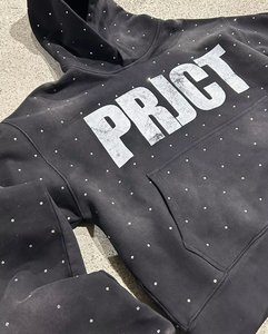 Sudadera con Capucha Extra Grande para Hombre, de Algodón Grueso, Lavada al Ácido, Estilo Vintage Desteñido por el Sol, con Logotipo Estampado con Pedrería, Bordada para Invierno - Product Image 6