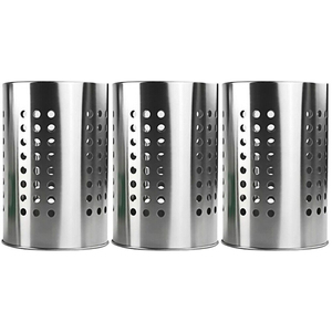 Adorable porte-couverts en métal finition argentée, forme ronde, pour table à manger, décoration de cuisine, support pour ustensiles de cuisine - Product Image 1