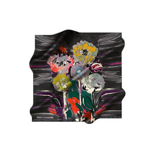 Black Cotton Square Scarf with Floral and Plaid Design for Winter and Summer - Product Image 1