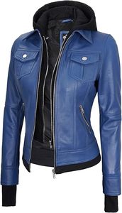 Veste en cuir d'agneau à capuche personnalisée pour femmes, vêtements d'extérieur élégants et confortables avec capuche amovible, motif solide tissé - Product Image 5